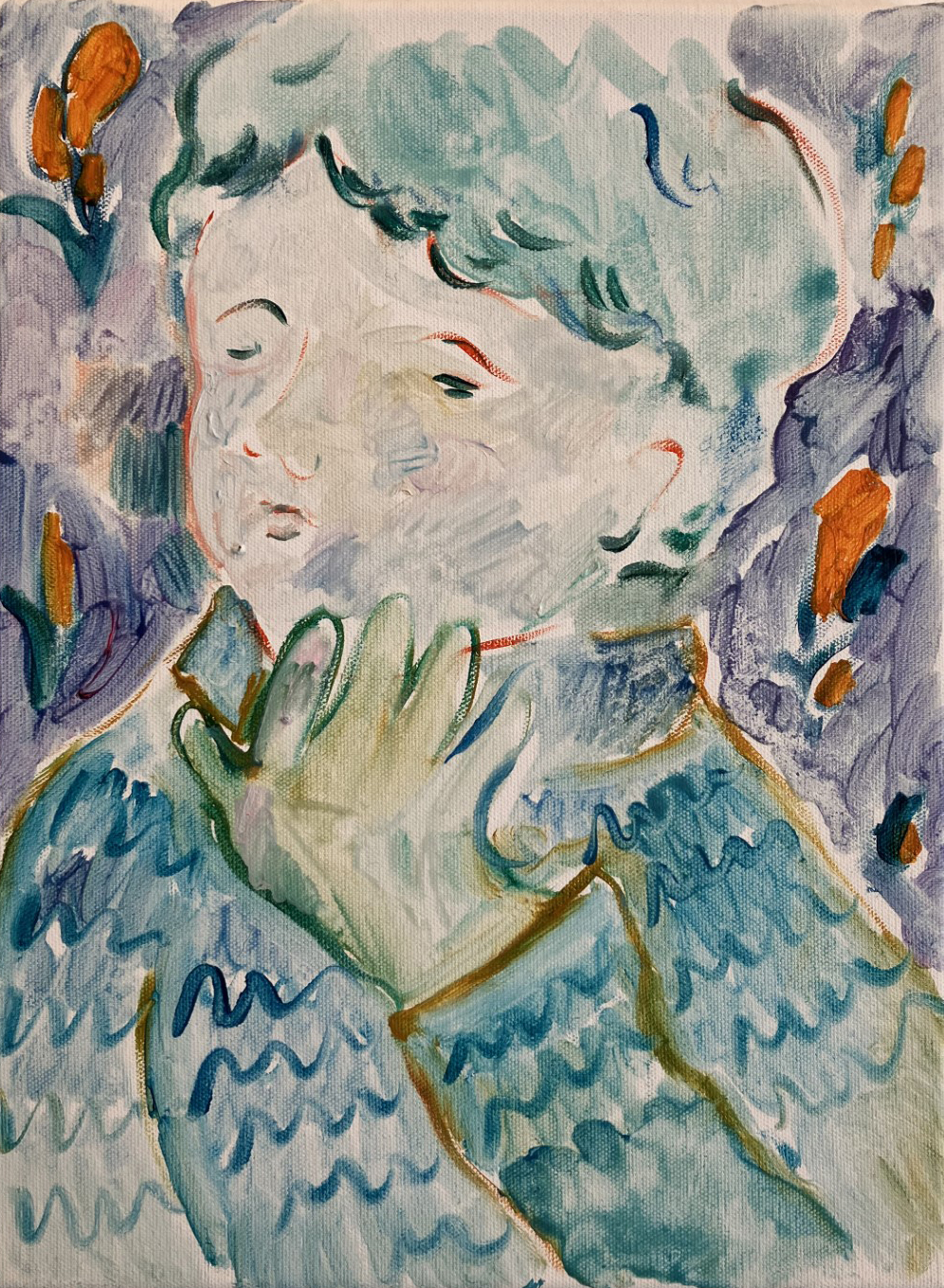 Lorenza Boisi, A Shy Boy, Olio su Tela, 40x30cm, 2022